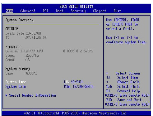 Graphic showing BIOS Setup Utility: Main -system overview.