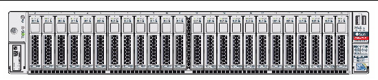 Graphic showing front panel of the Sun Fire X4270 M2 Server with 2.5-inch drives.