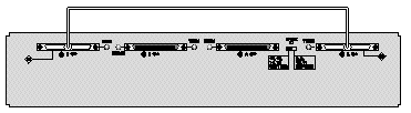 Figure showing a single-bus JBOD with the SCSI jumper cable connected between the appropriate ports.