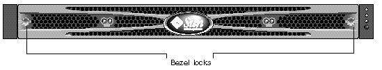 Figure showing the front bezel and the bezel locks on the right and left sides of the bezel. 