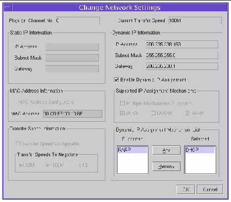 Screen capture showing the Change Network Settings window.