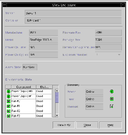 Screen capture showing the View Enclosure window.