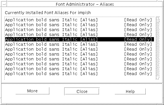 Image displays the currently installed font aliases.