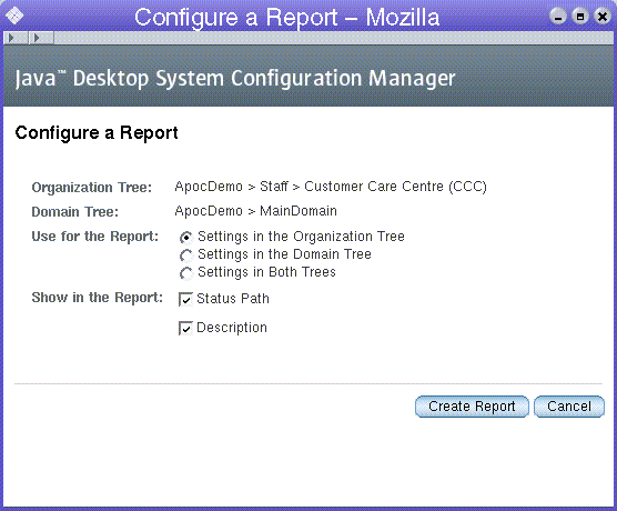 Configure Report dialog