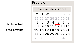 Secci&amp;amp;amp;oacute;n Previsualizaci&amp;amp;amp;oacute;n t&amp;amp;amp;iacute;pica. Leyendas: Fecha actual y fecha programada 