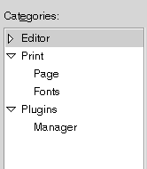 Categories tree from the gedit Preferences dialog. Contains three subcategories.