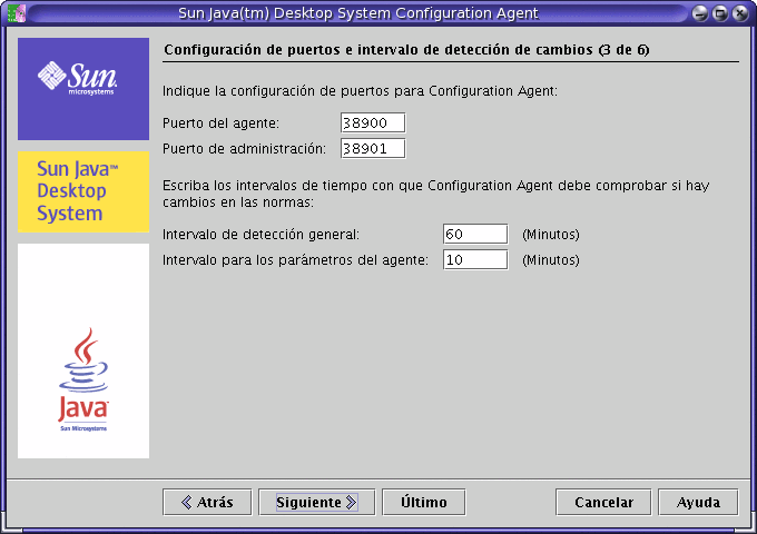 Valores de los puertos de Configuration Agent