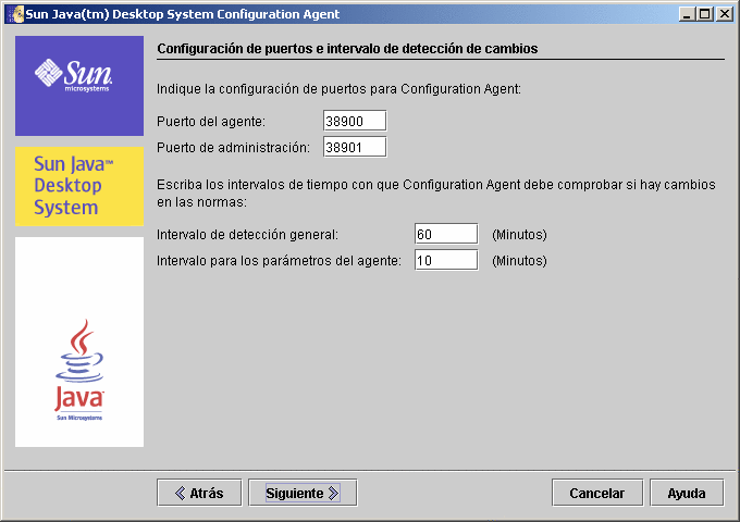 Valores de los puertos de Configuration Agent