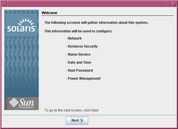 Esta captura de tela mostra a tela de boas-vindas da IGU. Esta tela lista as informações que o programa de instalação precisa para configurar o sistema.