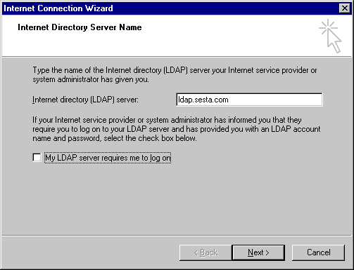 Outlook Internet Directory Server Name Dialog