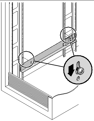 Figure showing detail of how to hang the left rail in the cabinet.