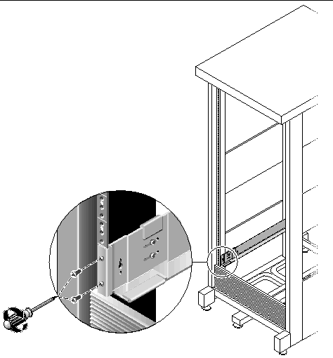 Figure showing the location of the screws in the rail extension flange.