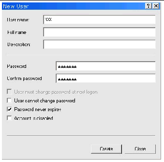Screenshot shows selecting the New User window.