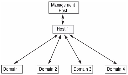 Diagram showing connections between management host, one data host, and F5100 flash array. 