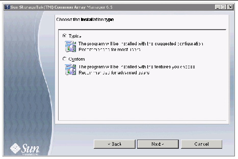 Screen capture shows the typical installation selected.