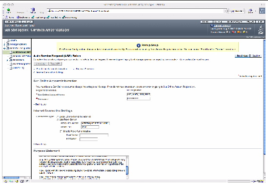 Screen capture showing the Auto Service Request Setup page. 