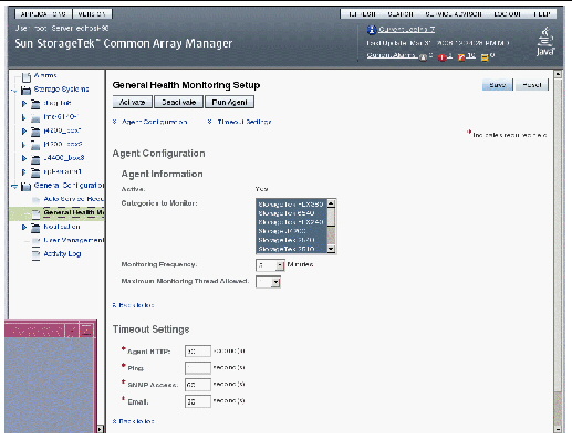 Screen capture showing the General Health Monitoring Setup page. 