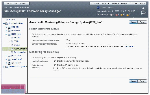 Screen capture showing the health monitoring status. 