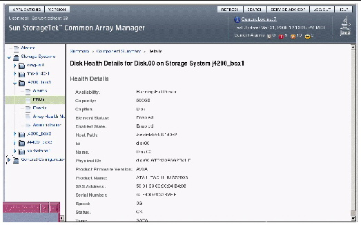 Screen capture showing the Disk Health Details page.