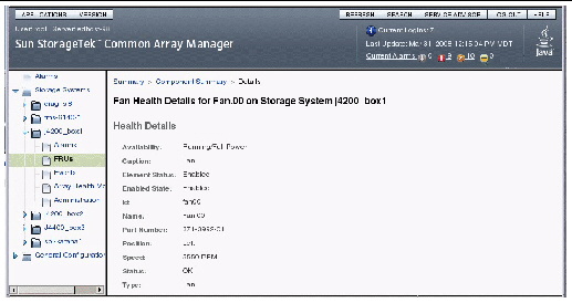 Screen capture showing the Fan Health Details page.
