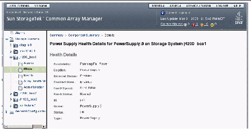 Screen capture showing the Power Supply Health details page.