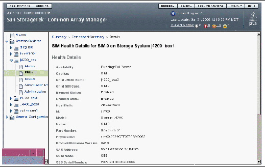 Screen capture showing the SIM Health Details page.