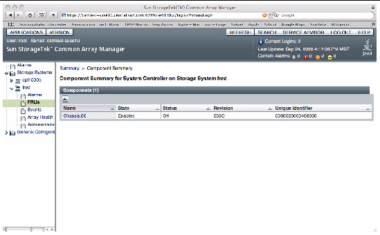 Screen capture showing the System Controller component summary. 