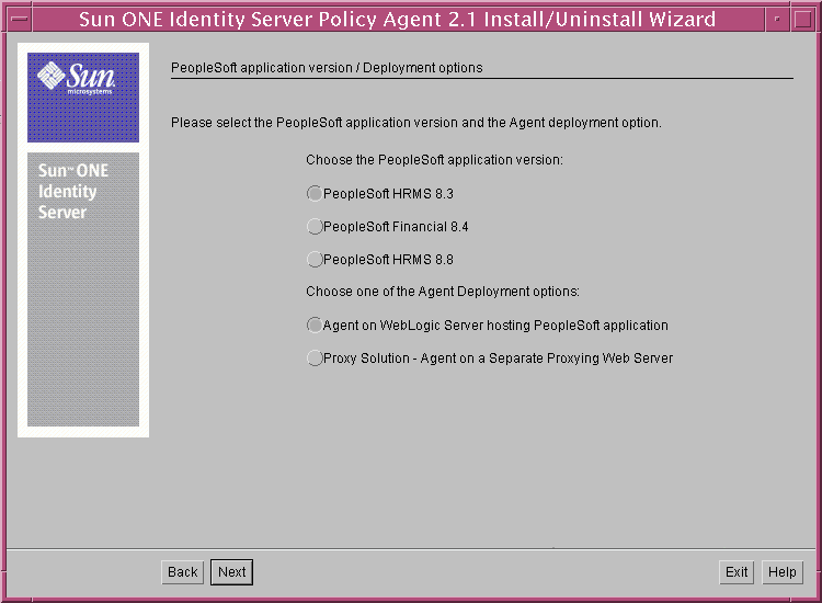 PeopleSoft Application Version/Deployment Options panel
