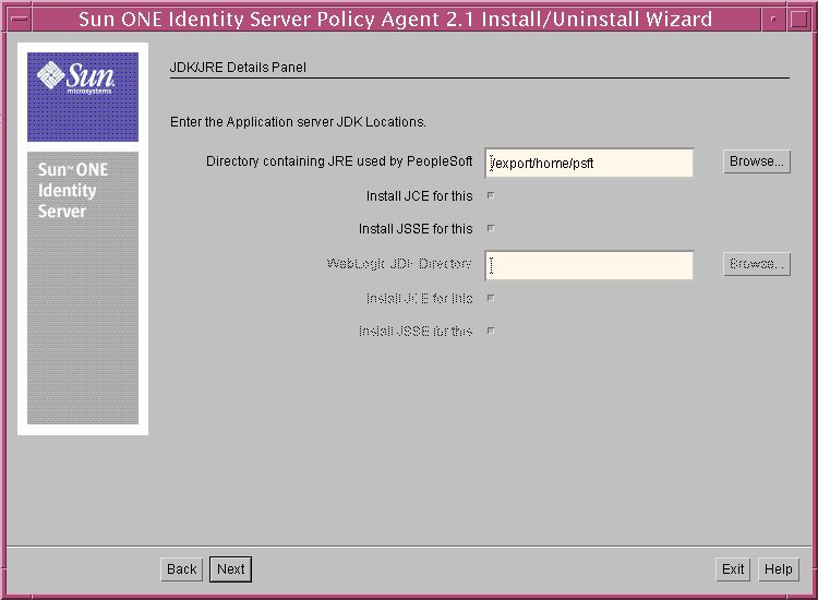 JRE/JDK Details panel