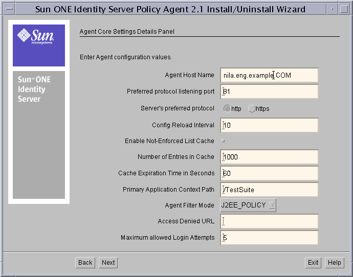 This is the Agent Core Settings Details screen.