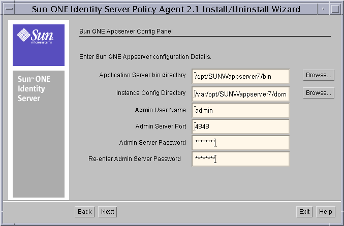 This is the Sun ONE Appserver Config screen.