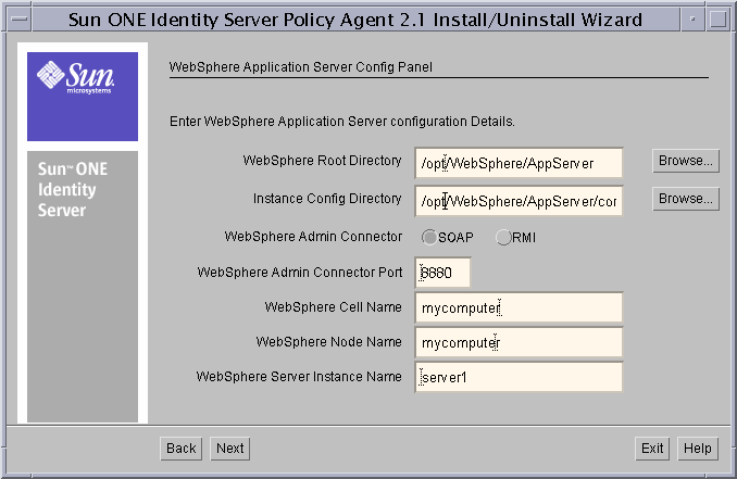 This is the WebSphere Application Server Config panel.