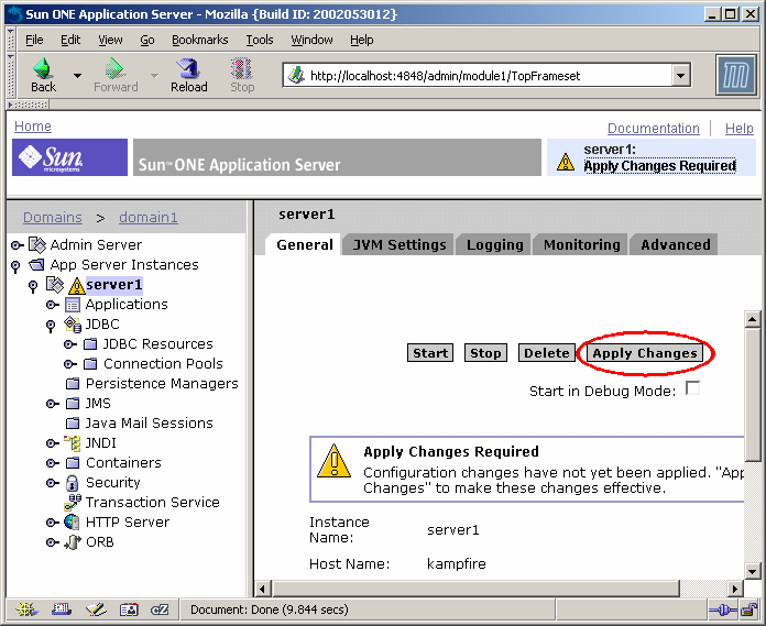 This screen shot shows the application server Administration interface in a web browser with the Create Data Source pane highlighted.