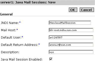 Figure shows how a JavaMail Session is configured.