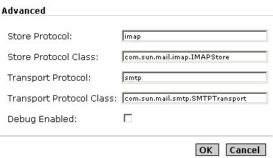 Figure shows how additional resources for a JavaMail session can be configured.