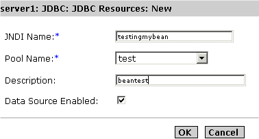 Figure shows the window  from the Administration Interface in which a new JDBC resource can be created.