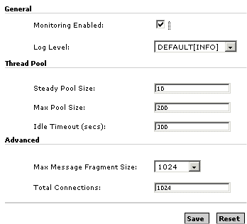 Figure shows the general configuration parameters for ORB configuration, which includes enabling monitoring, setting log levels, pool settings and advanced configuration aspects.