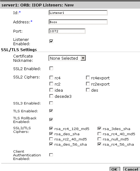 Figure shows the default configuration parameters of the IIOP listener. 