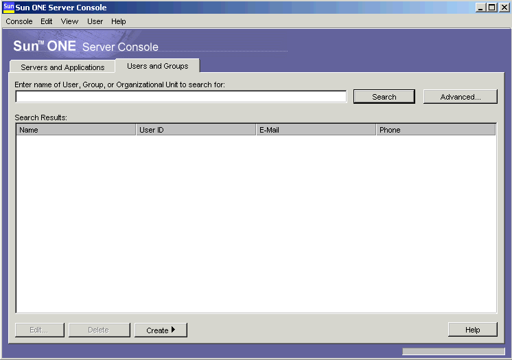 Sun ONE Console�����û����顱ѡ�
