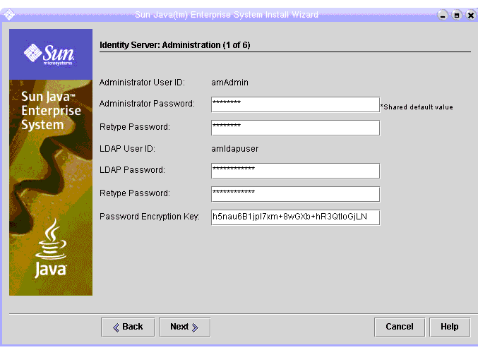 Screen capture; shows protected input (*) in the Administrator Password and LDAP Password fields as described in text.