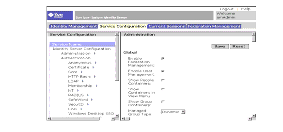 Identity Server Console - Service Configuration module.