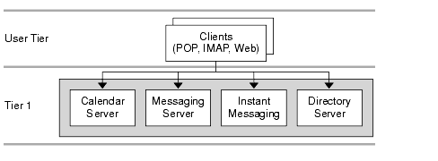 This diagram shows the single tier, one host logical architecture.