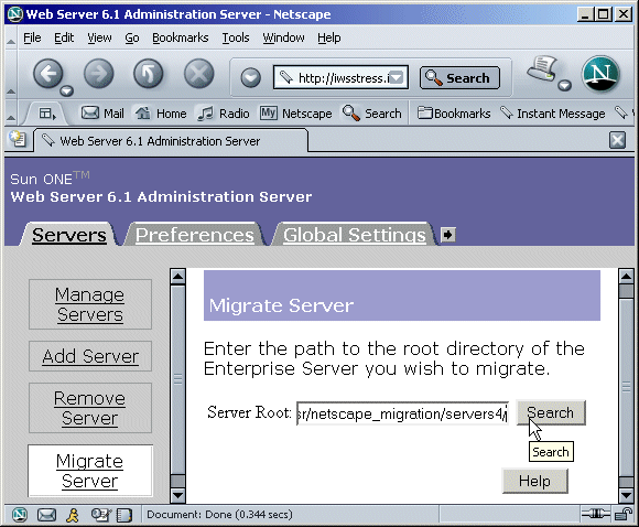 Figure showing the Migrate Server page.