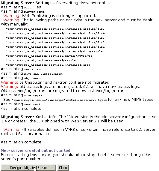 Figure showing the Migrate server_name Page.