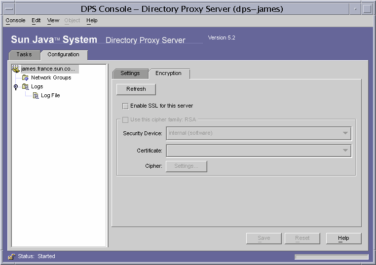 Directory Proxy Server Console Cnfiguration SSL/TLS tab.