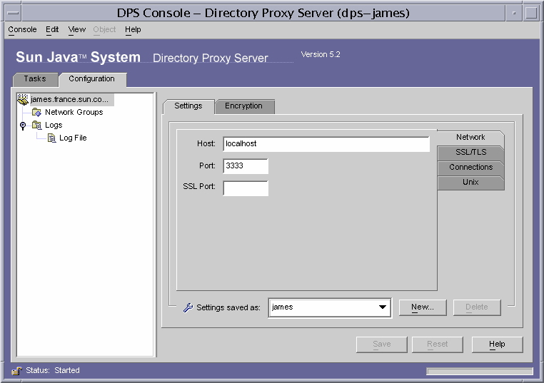 Directory Proxy Server Console Configuration tab.