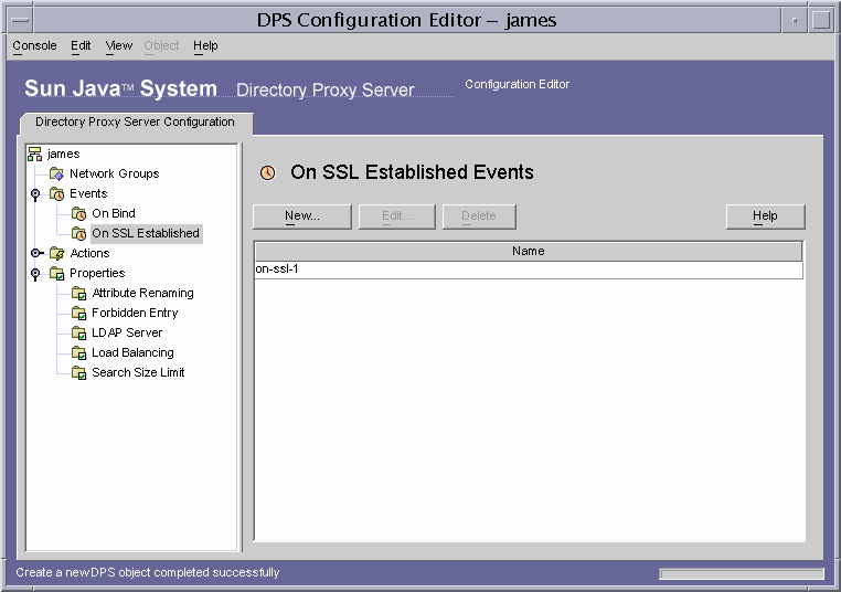 Directory Proxy Server  Configuration Editor Events window.