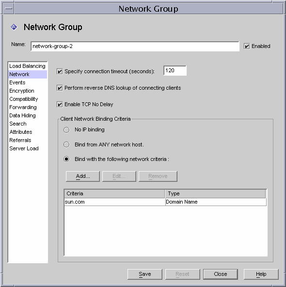 Directory Proxy Server  Configuration Editor Groups Network window.