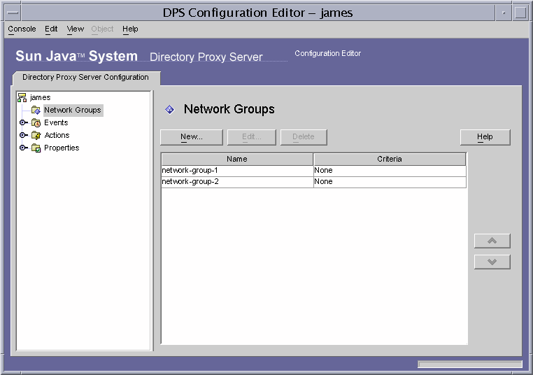 Directory Proxy Server  Configuration Editor Groups window.