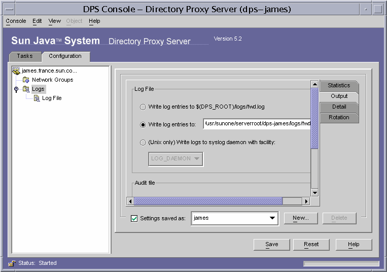 Directory Proxy Server  Logs Output window.